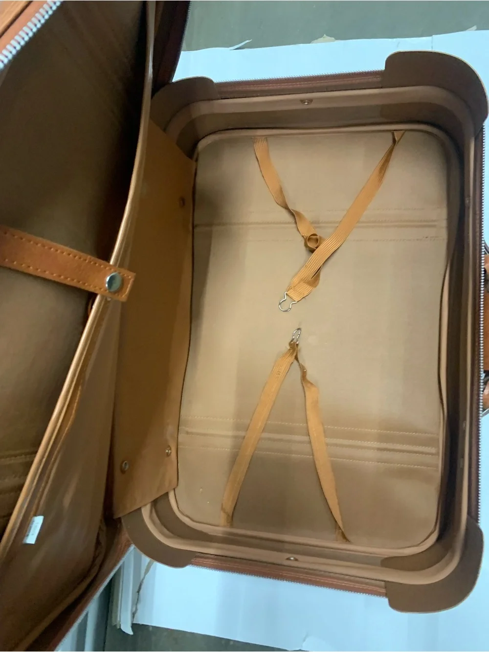 New Vista Brown Faux Leather Suitcase 23-25in Solid w/ Clothing Compartment